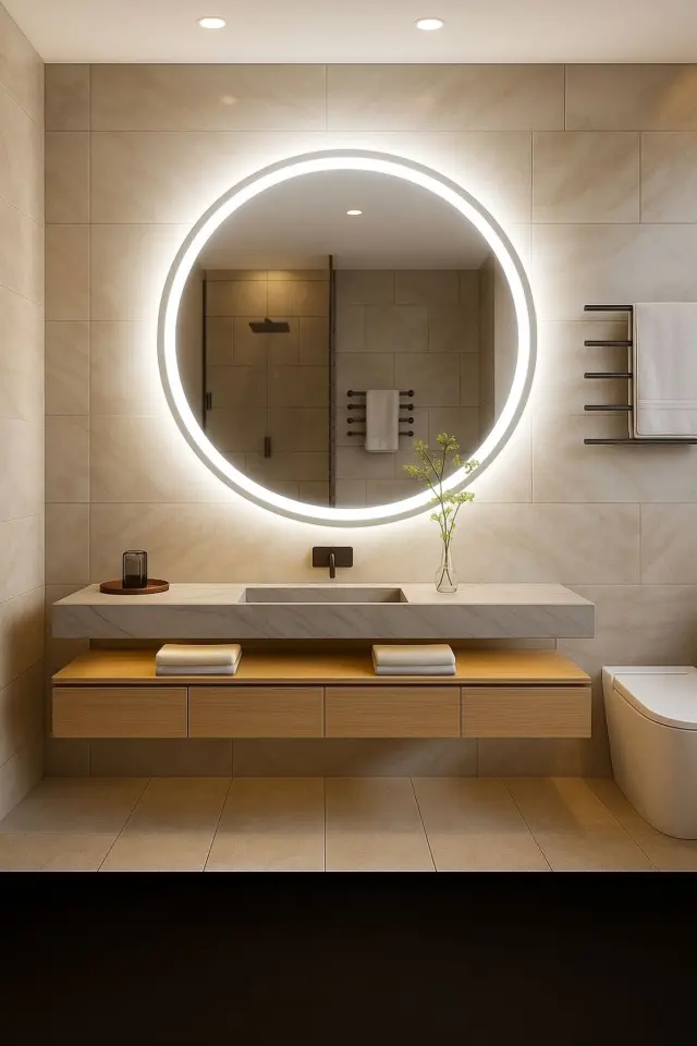 Stewehome Διακοσμητικός καθρέφτης μακιγιάζ με LED φωτισμό και αισθητήρα αφής για μπάνιο 90x90 cm 2