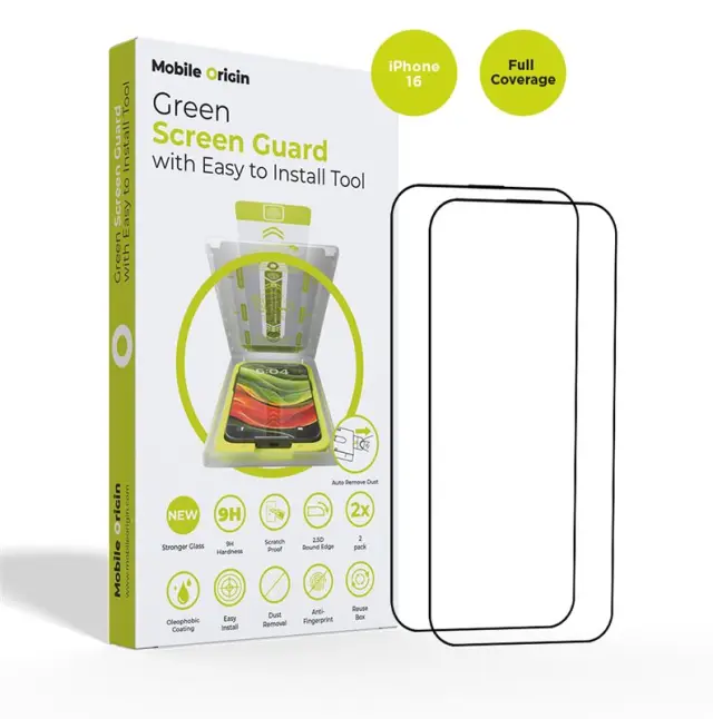 Mobile Origin Screen Guard with easy applicator, 2 pack - iPhone 16