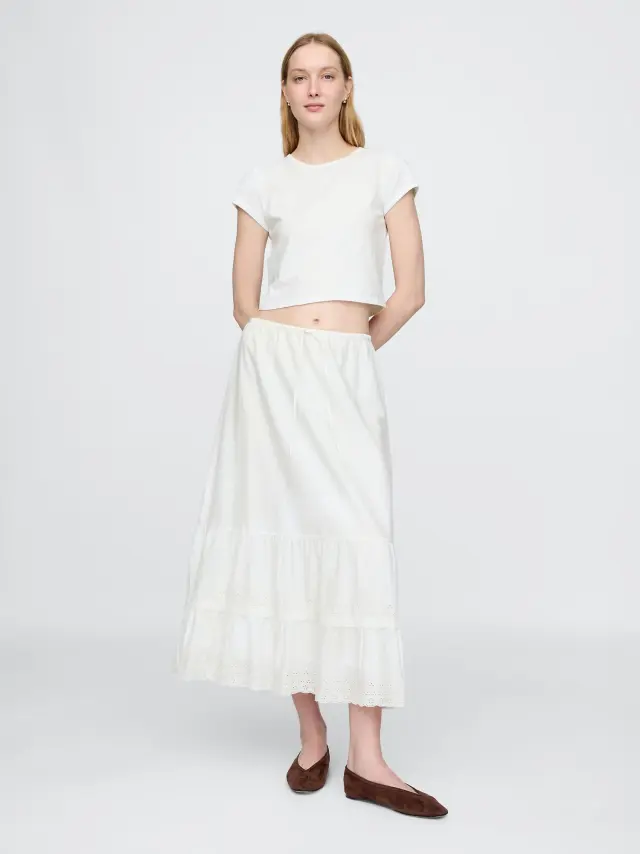 Easy Tiered Eyelet Μάξι Φούστα New off white - XS