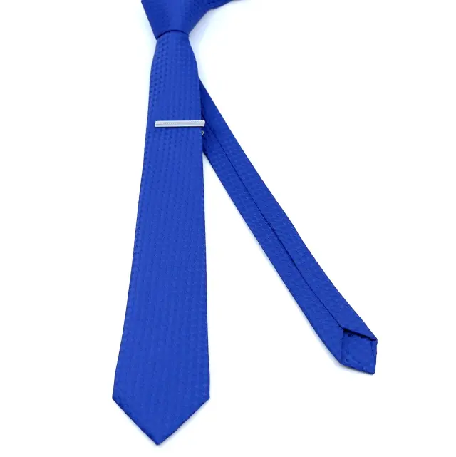 Μπλε Ρουά Ζακάρ Γραβάτα Microfiber Σετ με Μαντηλάκι 2