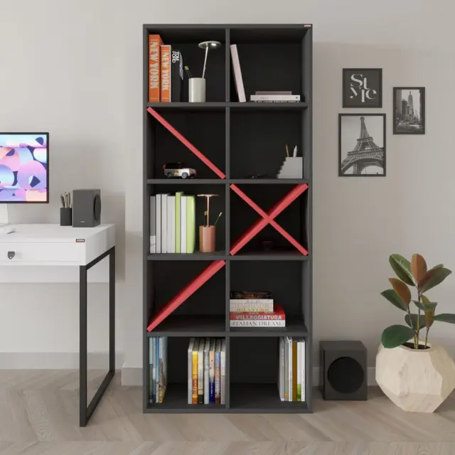 Βιβλιοθήκη KTP-910-AK Gaming Ανθρακί 75x188x30cm 2