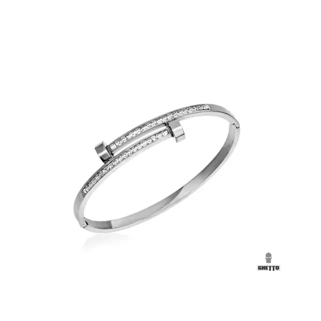Ghetto Double Nail Shape Bracelet Zircon Stainless Steel Silver
