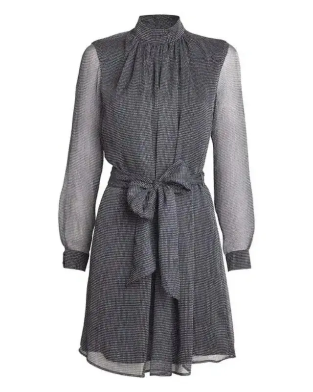 Claudie Pierlot Rise Petits Carreaux Mini Φόρεμα Navy με Ζώνη