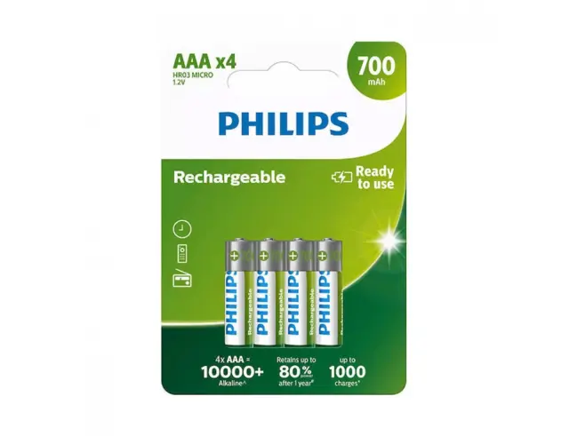 Επαναφορτιζόμενες Μπαταρίες Philips R03B4A70/10 - ΑΑA - 1.2V - 700mAh - 4 τεμάχια