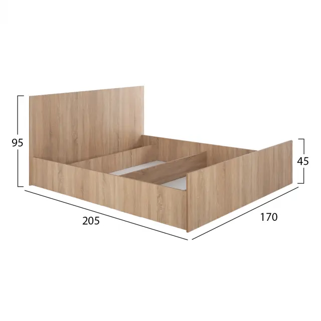 ΚΡΕΒΑΤΙ ΜΕΛΑΜΙΝΗΣ ΔΙΠΛΟ ΓΙΑ ΣΤΡΩΜΑ 160Χ200εκ. SONOMA OAK FB92432 2