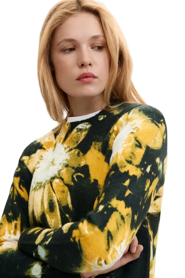 Desigual - Γυναικείο Πλεκτό Πουλóβερ Darkbotanic 26WWJF40-2000 Μαύρο με Σχέδια 2