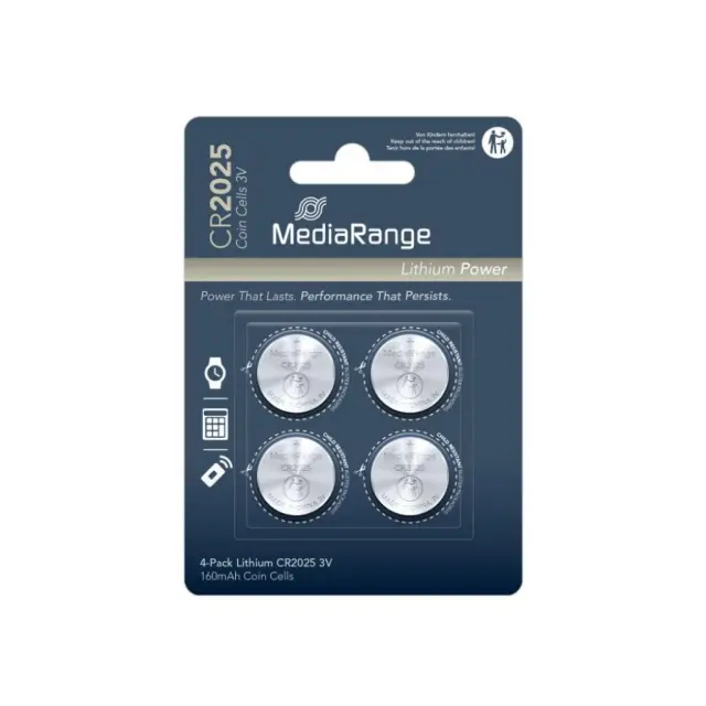 MediaRange Lithium Coin Cells CR2025|3V Pack 4 (MRBAT131)