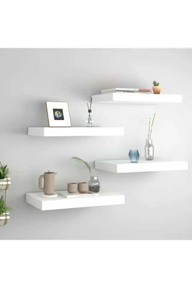 Stewehome Σετ 2 τεμαχίων ραφιών τοίχου από MDF για βιβλιοθήκη Λευκό 50x15x15 cm 3