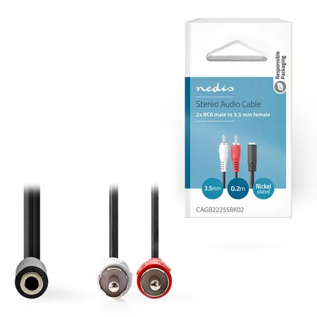 Καλώδιο 2x RCA αρσ - 1x 3,5mm θηλ., 0,2 m σε συσκευασία blister.