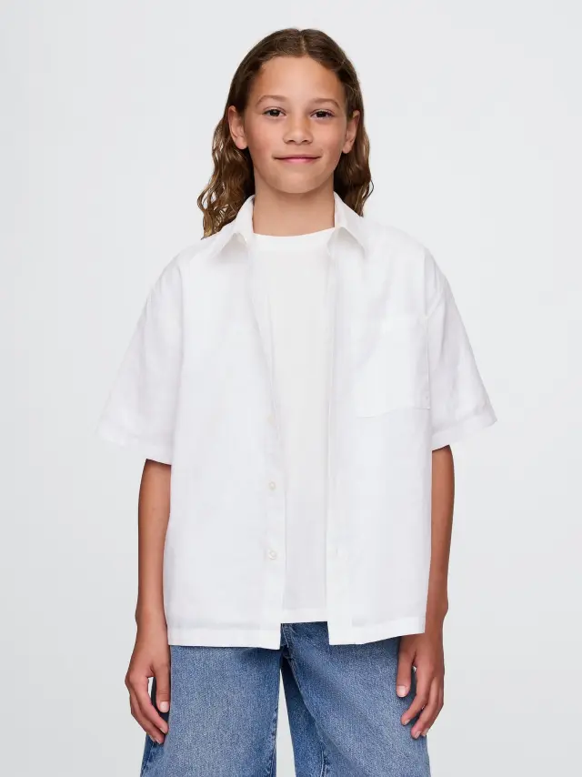 Άσπρο Παιδικό Λινό-Βαμβακερό Relaxed Πουκάμισο New off white - XS
