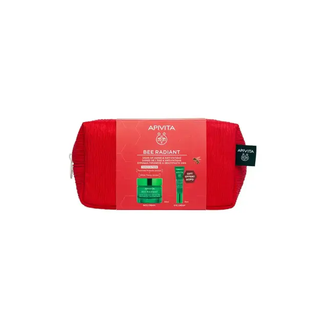 Apivita Bee Radiant Promo Pack με Κρέμα Πλούσιας Υφής για Σημάδια Γήρανσης & Ξεκούραστη Όψη, 50ml & Δώρο Κρέμα Ματιών για Σημάδια Γήρανσης & Ξεκούραστη Όψη, 15ml & Νεσεσέρ, 1τεμ, 1σετ