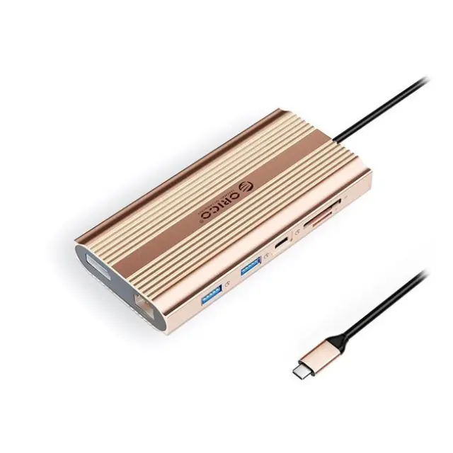 Orico Docking Station XDR 12in1 USB-A USB-C 2x HDMI 4K60Hz DisplayPort 4K60Hz RJ45 Gigabit PD 100W SD / microSD Card Reader Rose Gold