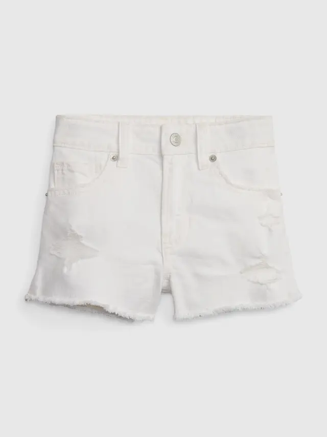 Άσπρο Παιδικό High Rise Shortie Σορτς με Washwell white denim - 6