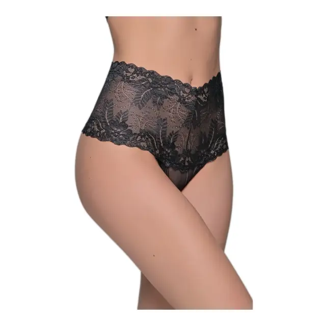 Milena Γυναικείο String Ψηλόμεσο με Δαντέλα & Δίχτυ, Χρώμα Μαύρο 3