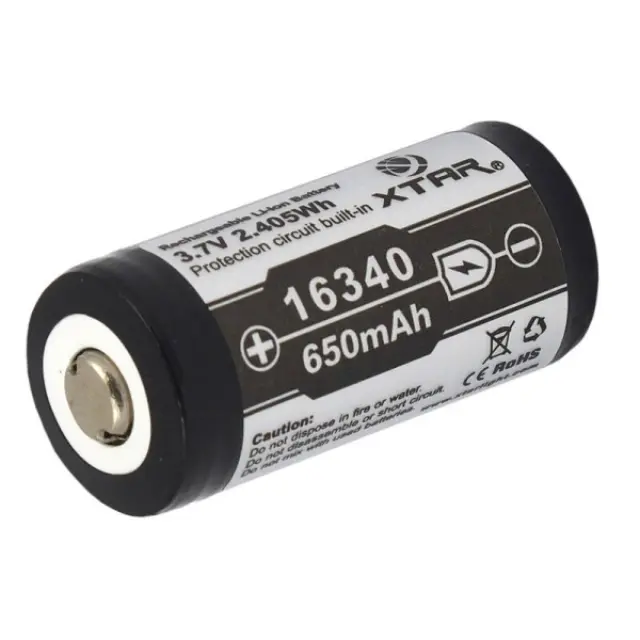 XTAR Επαναφορτιζόμενη Μπαταρία 16340 Li-ion 650mAh 3.7V με κύκλωμα προστασίας 1τμχ