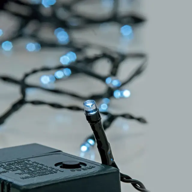 180 Led Σε Σειρά Με Πρόγραμμα Και Μετασχηματιστή, Πράσινο Καλώδιο, Λευκό Led IP44 2