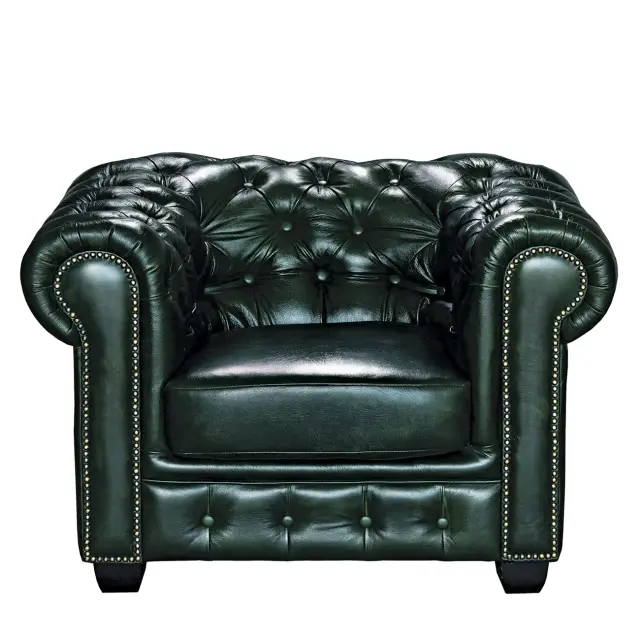 Πολυθρόνα CHESTERFIELD 689 Αντικέ Πράσινο Δέρμα/Ξύλο 103x92x72cm