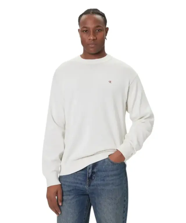 Calvin Klein - Ανδρικό Πουλόβερ Crewneck Monogram Relaxed Fit LV04RC309G-YAS Εκρού - XL
