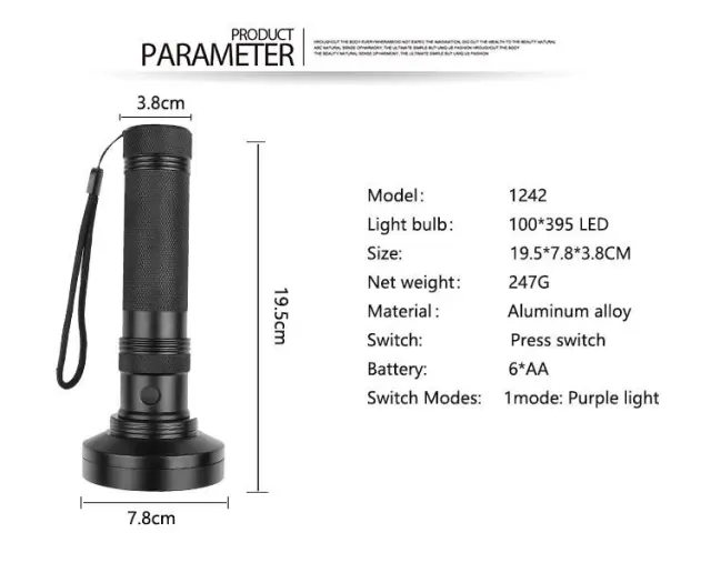 Φακός με UV ακτινοβολία 100Led Hinmay 2