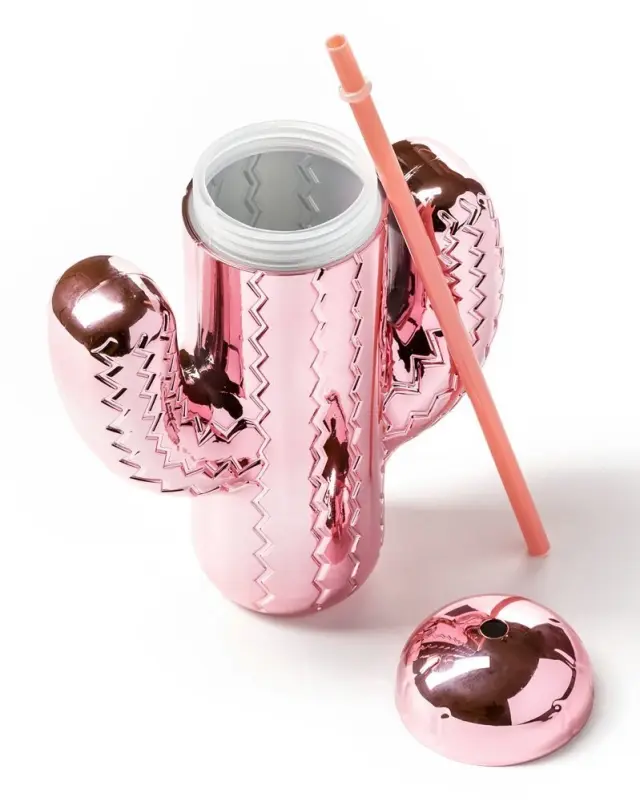 Party Cactus Μπουκάλι με Καλαμάκι- Pink OEM