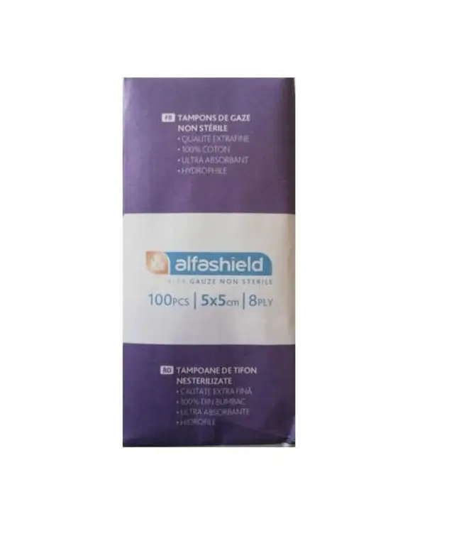 Alfa Gauze Non-sterile Μη Αποστειρωμένες Γάζες 8ply 5x5cm, 100τμχ