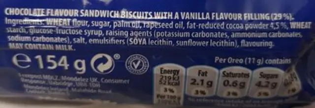 Oreo Μπισκότα με Γέμιση Βανίλια Original 154gr 2