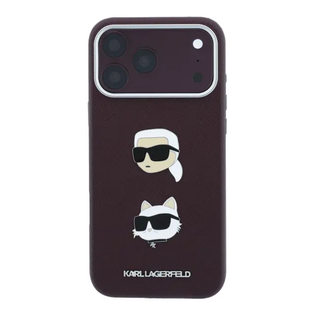 Karl Lagerfeld PU Semi Wrap Saffiano K&CH Heads Case for iPhone 18 Pro Burgundy 3