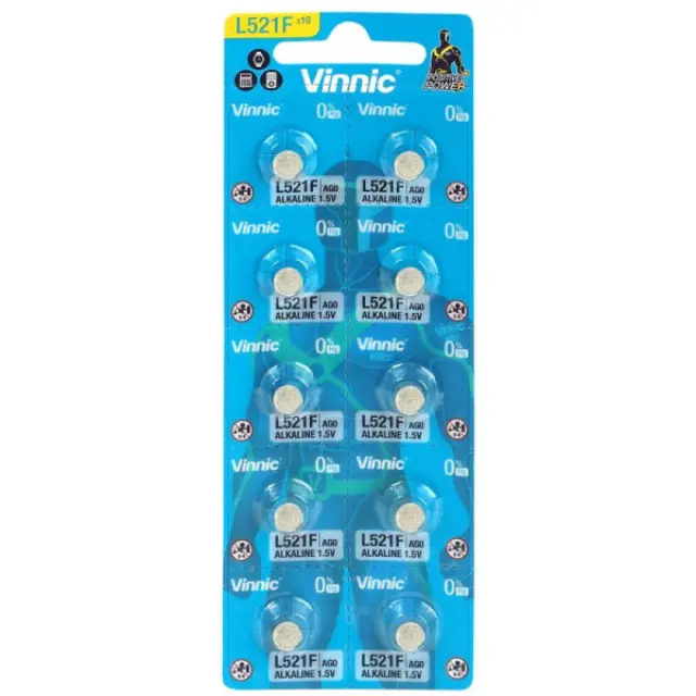 Vinnic Μπαταρίες αλκαλικές κουμπιά 1,5V L521, AG0, 384, SR521W blister 10 τεμαχίων