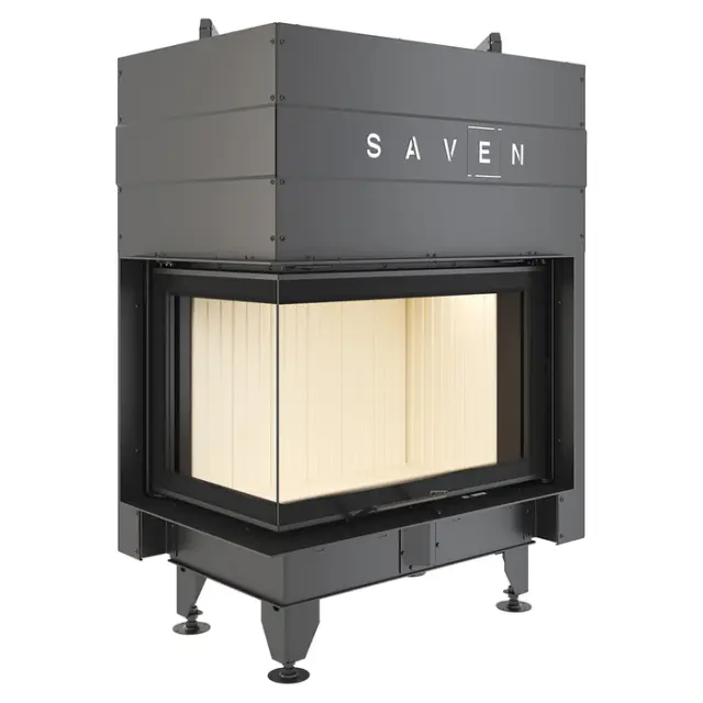 Ενεργειακό Γωνιακό Τζάκι Ξύλου 17.0kW Energy Up 85х50x47L ECO - Saven Χρώμα κεραμικής επένδυσης Λευκό 2