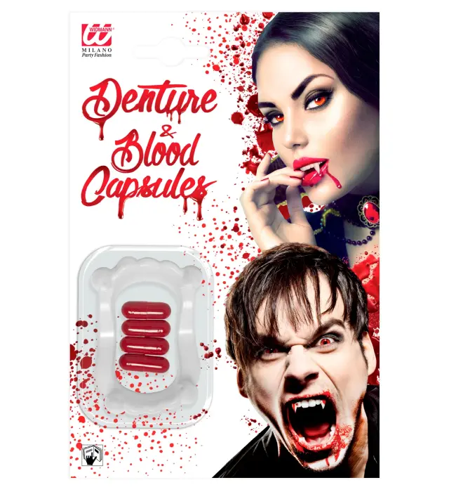 Αποκριάτικο Αξεσουάρ Δόντια Vampire με 4 Κάψουλες Αίμα (Widmann) (W-91702)