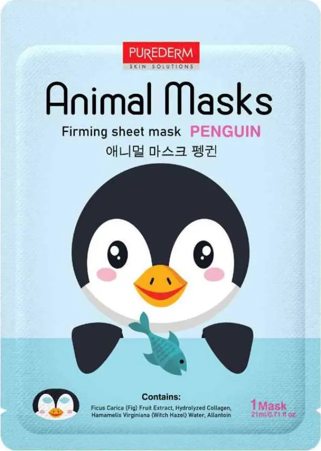 Purederm Animal Mask Penguin Firming Sheet Mask Μάσκα Προσώπου Για Σύσφιξη 21ml