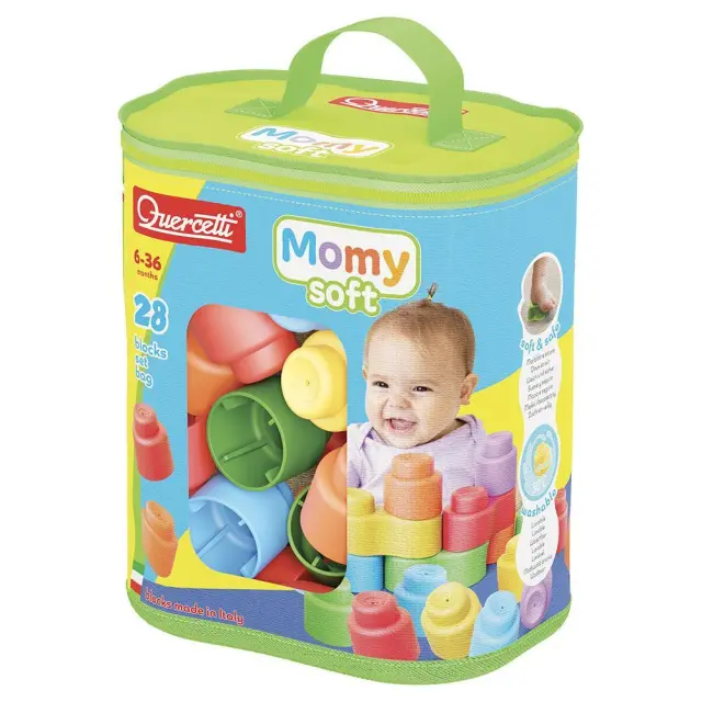 Quercetti Momy Soft Bag Μαλακά Τουβλάκια Κατασκευών σε Τσάντα Αποθήκευσης 28 τεμ. (6–36 μηνών) 04146