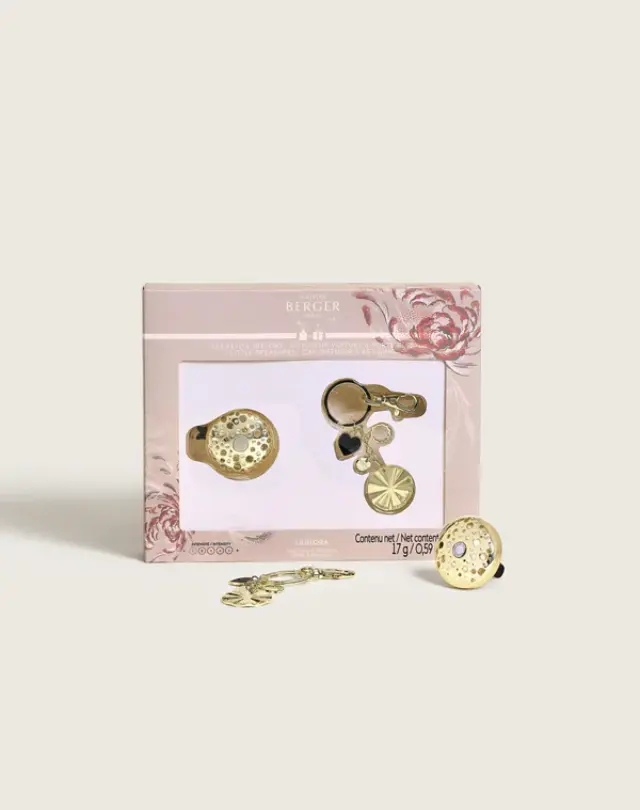 Σετ δώρου Little Treasures Ophelia από χρυσό/μεταλλικό διαχύτη αυτοκινήτου και μπρελόκ 2