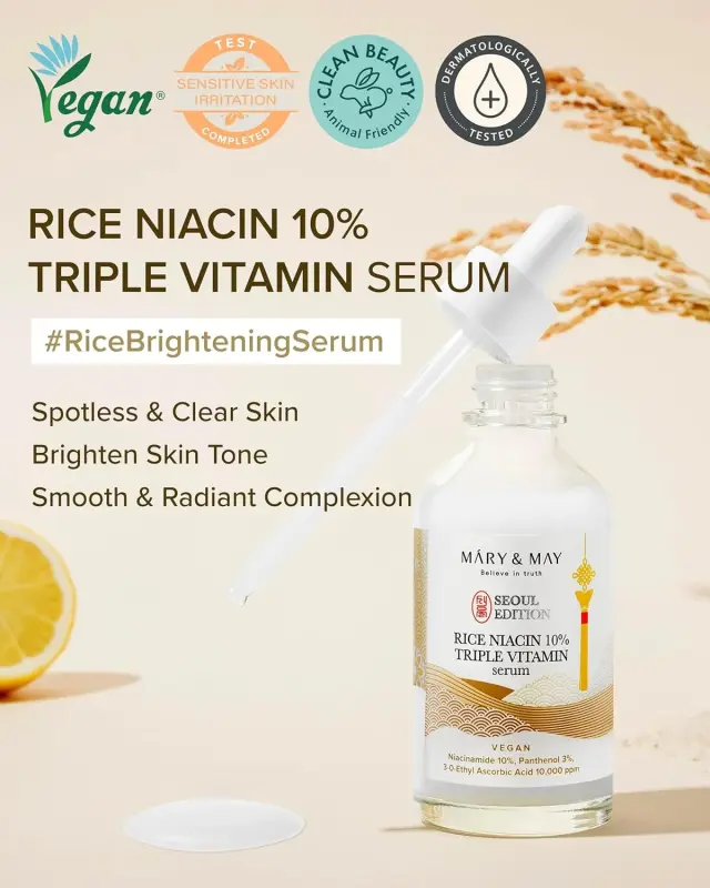 Mary & May - Brightening Facial Serum Rice niacin 10% Triple Vitamin Serum Βιταμινούχος ορός για ομοιόμορφο δέρμα 80ml 3