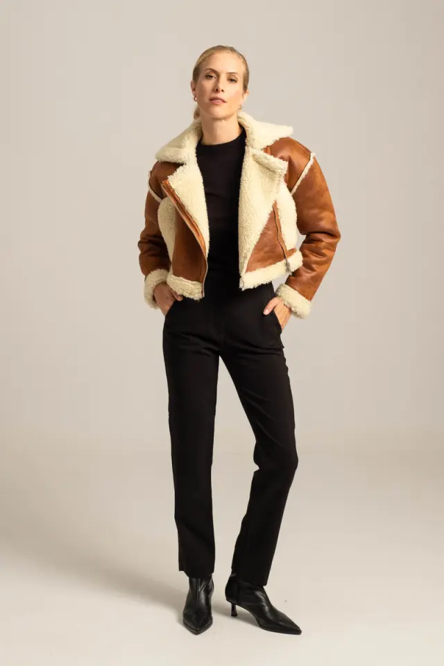 Sheepskin biker μπουφαν - L