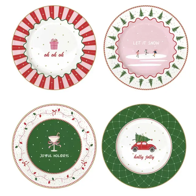 Easy Life Christmas Twist Σετ Πιάτων Γλυκού Πορσελάνης 4τμχ 19.5cm