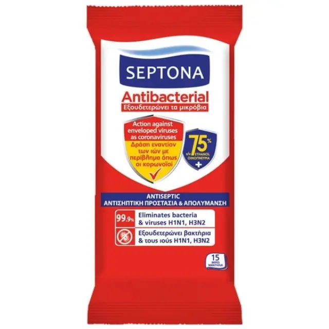 Septona Antibacterial Υγρά Μαντηλάκια 75% 15τμχ