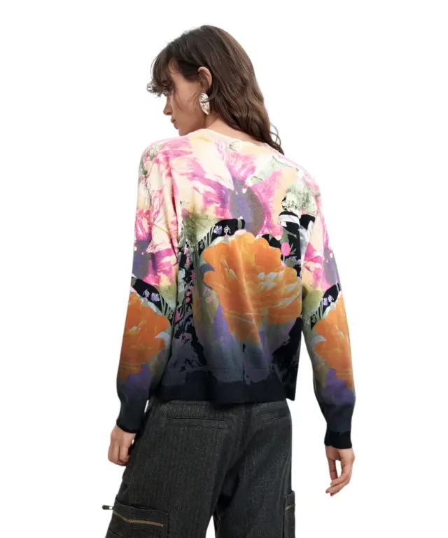 Desigual - Γυναικείο Πλεκτό Πουλóβερ Rose Degrade Jersey Lacroix 26WWJF49-2000 Φλοράλ 3