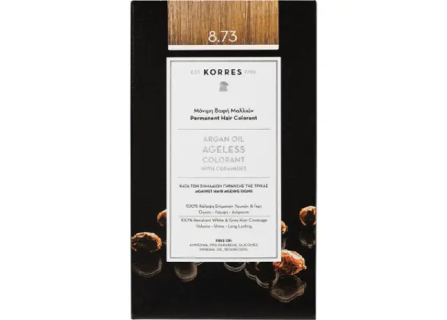 Korres Argan Oil Ageless Colorant Μόνιμη Βαφή Μαλλιών 8.73 Χρυσή Καραμέλα, 50ml