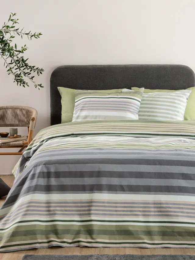 Σετ Σεντόνια 170x200+32 Υπέρδιπλα Flannel Beauty Palamaiki FB0245 Πράσινο-Γκρι 100% βαμβακερόΜε Λάστιχο