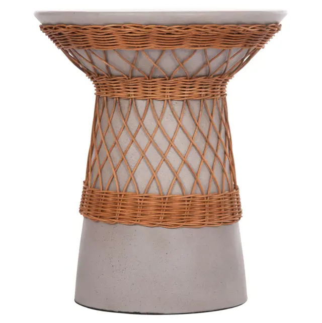 ΒΟΗΘΗΤΙΚΟ ΤΡΑΠΕΖΙ ΣΤΡΟΓΓΥΛΟ DELIA FB918167.03 FIBER CEMENT ΓΚΡΙ & RATTAN Φ40x45Υεκ 3