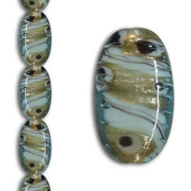Χάντα Γυάλινη Swirl - Aqua Metallic Oval 28x17mm ~6τεμ