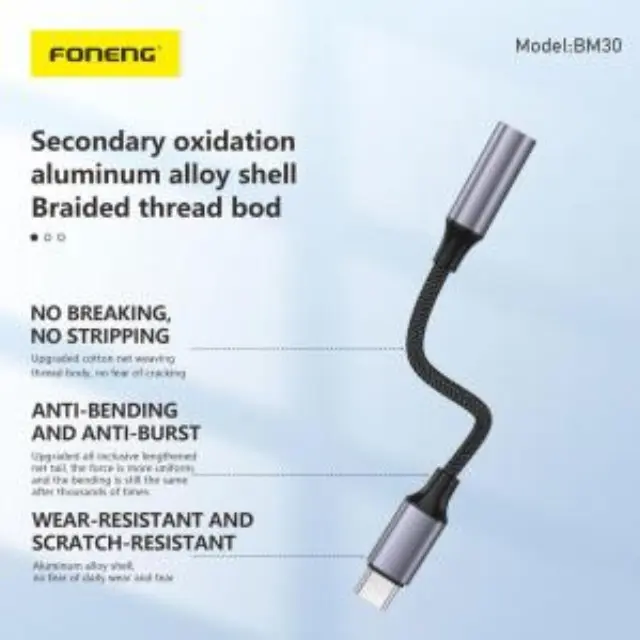 Αντάπτορας Foneng BM30 3.5mm Θηλυκό σε USB C Αρσενικό 0.14m Μαύρο N71209 2