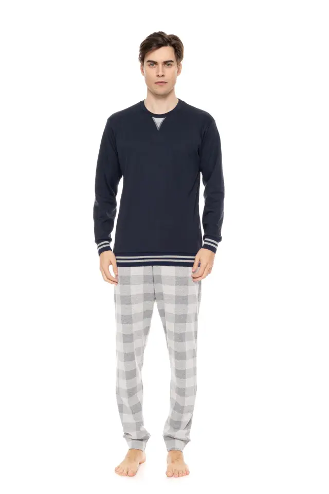 W-M722 - Yacht Blue - PYJAMA JACQUARD GREY PLAID - L