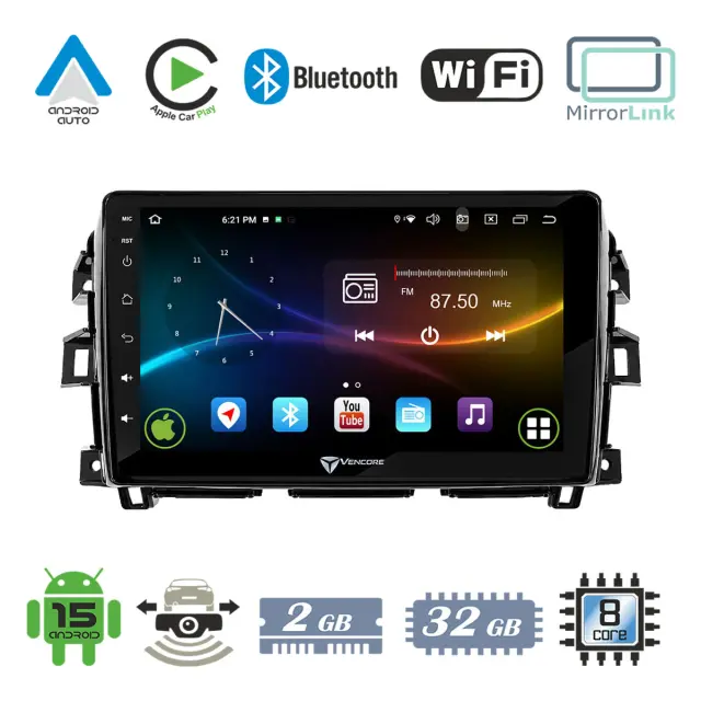 VenCore Οθόνη Multimedia Android 15 10.1" 9109A MTK6762 Octa-Core 2GB/32GB IPS με Πρόσοψη, CarPlay, Android Auto και Υποστήριξη Κάμερας Οπισθοπορείας AHD για Nissan Navara 2016-2022 – Μαύρη (3236-10008-0265B)