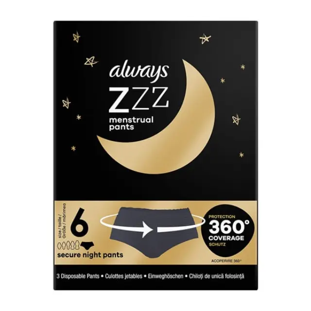 Always Menstrual Pants Εσώρουχα Περιόδου Νυκτός Μίας Χρήσης S/M, 3τεμ