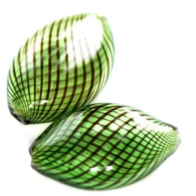 Χάντρα Γυάλινη Κούφια Flakes Green Black 13x20mm 2τεμ