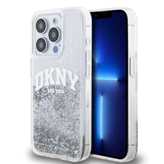DKNY Liquid Glitter Arch Logo Case for iPhone 14 Pro Transparent