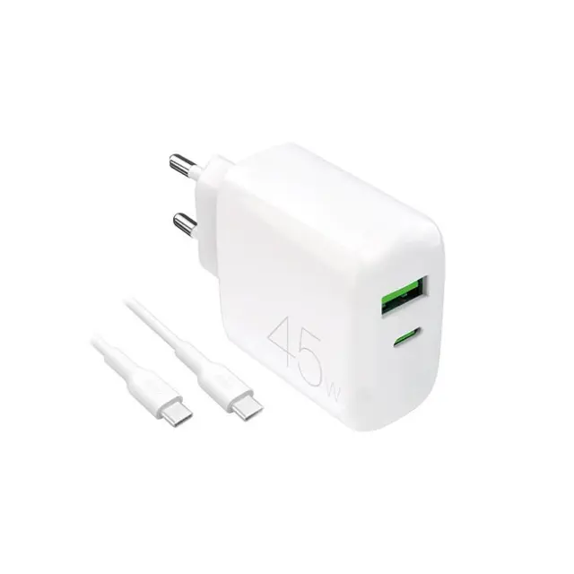 Puro Φορτιστής Daily Prolite 45W USB-C / USB-A PD with USB-C Cable White
