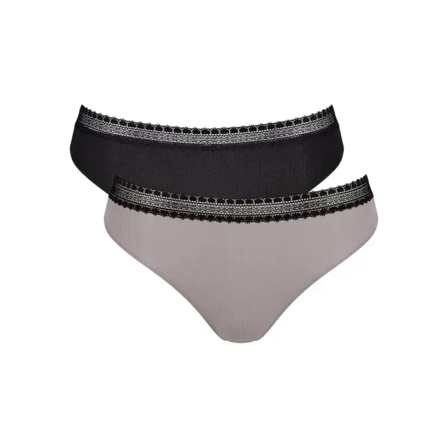 Sloggi Γυναικείο Slip Go Ribbed Tai - Διπλό Πακέτο, Χρώμα Μαύρο-Γκρι - S